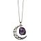 Antiqued Silver Moon Raw Amethyst Long Necklace