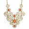 Gold & Coral Crystal Filligree Bib Necklace